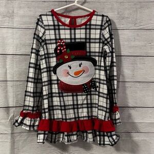 Children’s Plaid Snowman Dress with Red Accents
